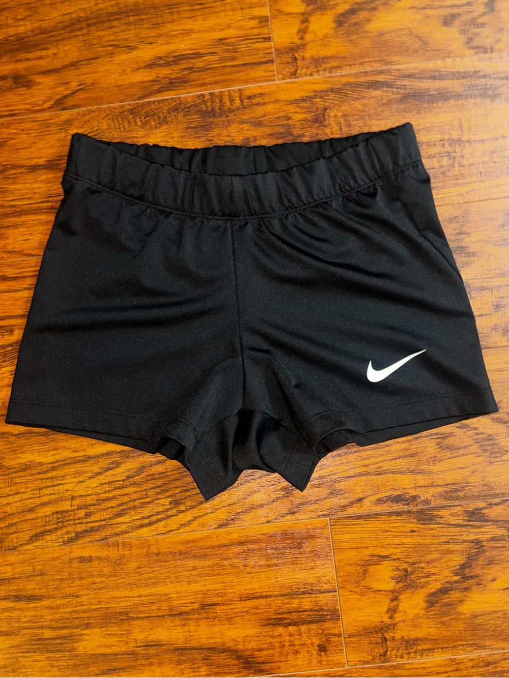 Nike Volleyball Spandex Black Sleek Athletic Shorts White Swoosh + Drawstring